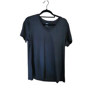 Athletic Works Black V-Neck T-Shirt L/G (12-14) Polyester Short Sleeve